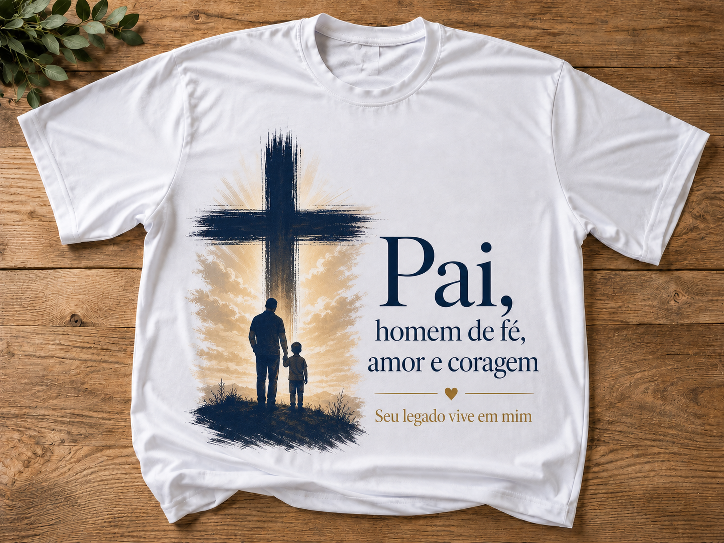 Camiseta branca Pai, homem de fé, amor e coragem