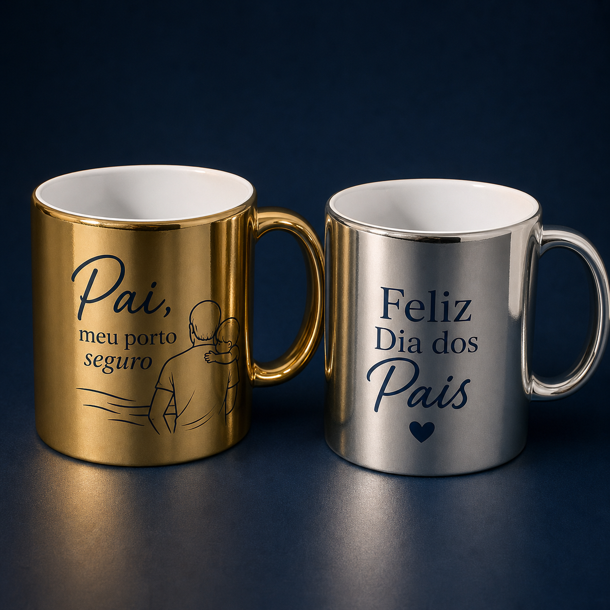 Canecas metalizadas com mensagens de Dia dos Pais