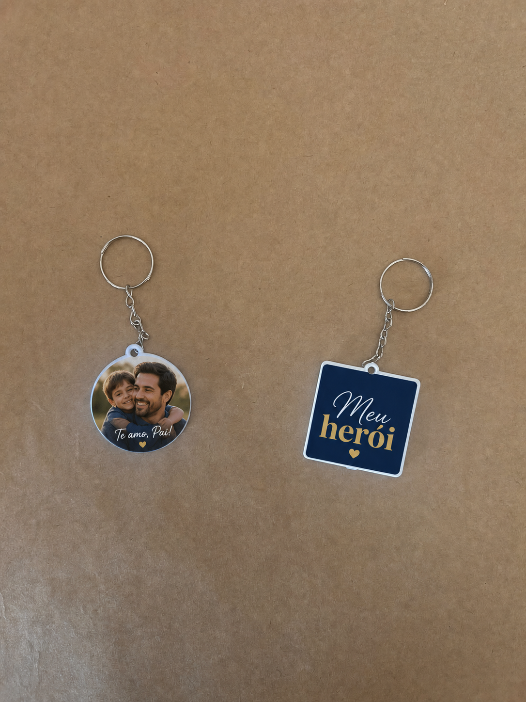 Chaveiros personalizados com foto e mensagens para o pai